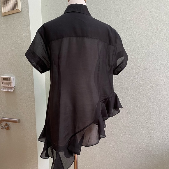 J KOO FOR BARNEYS NEW YORK RUFFLE BLOUSE SHIRT TOP BLACK ASYMETRICAL S - Picture 3 of 6
